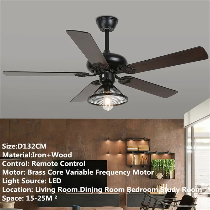 KERWIN European Luxury LED Fan Light American Retro Living Room Restaurant Bedroom Ceiling Fan Light Remote Electric
