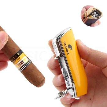 COHIBA 금속 시가 라이터, 3 제트 블루 플레임 터보 토치, 방풍 라이터, 휴대용 점화기, 담배 도구, 남성용 선물, 신제품