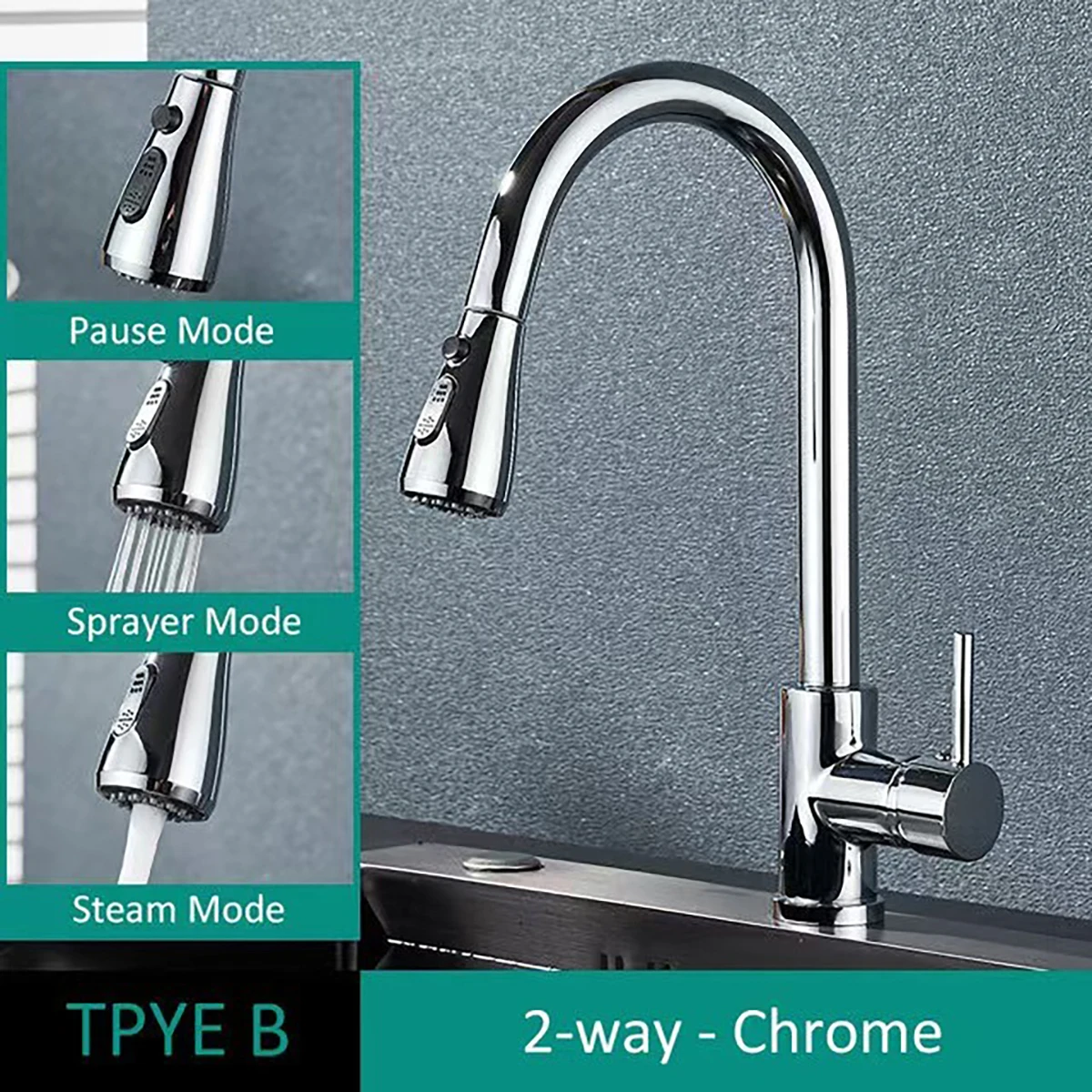 Kitchen Faucet Two Function Single Handle Pull Out Mixer Hot and Cold Water Taps Deck Mounted 360 Rotation Kitchen Shower Faucet