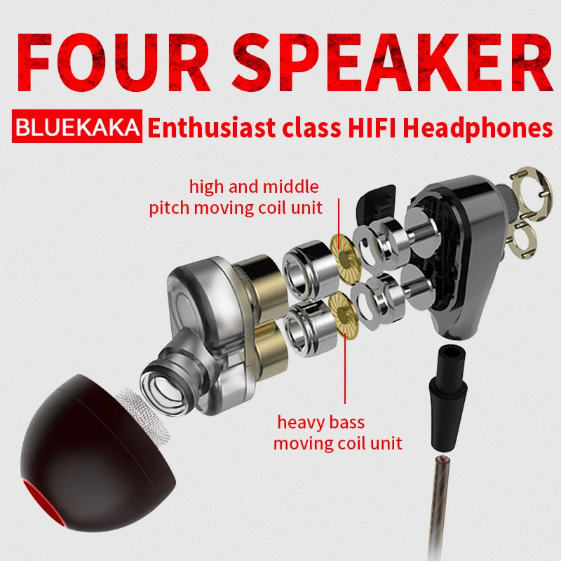 New Hifi Double Moving Coil Headphones 3.5mm AUX With Mic Dynamic In-Ear Music Gaming Sport Earbuds Bass Surround Shocking Sound 3