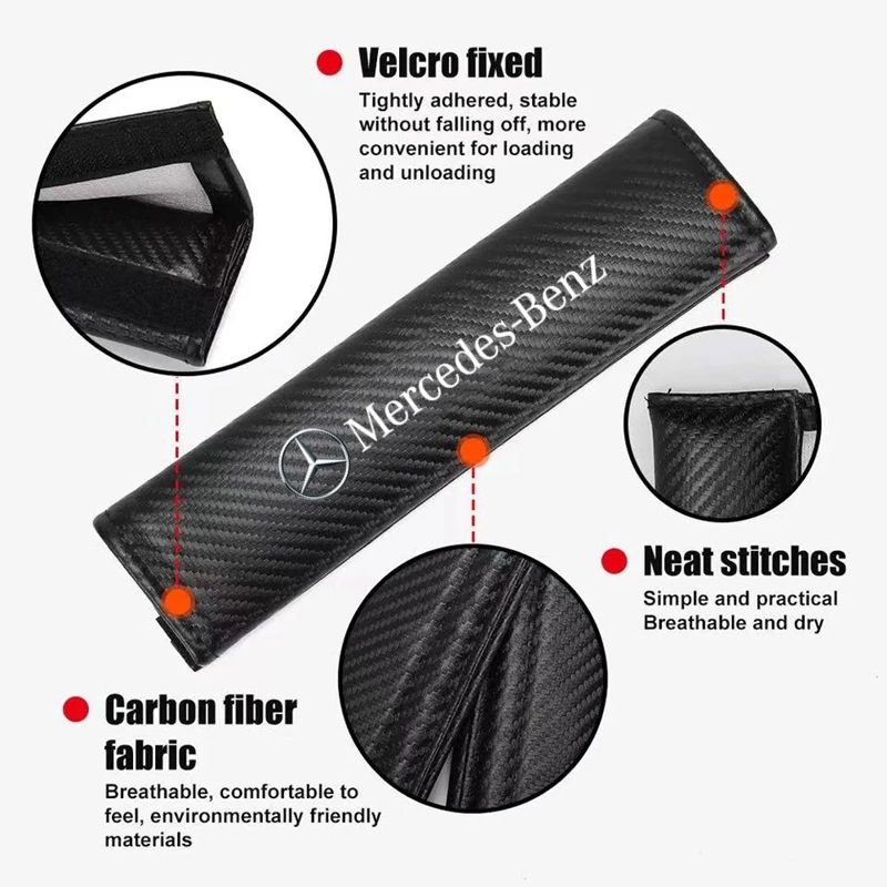 Carbon fiber Car Seat Belt Pads Seat Shoulder Strap Pad For Mercedes Benz S320 W164 W203 W204 W168 C180 E320 A200 CLA CLK CLS