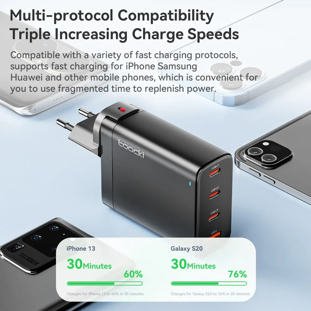 Phone charger usb c charger charger adapter mobile phone charger phone charger adapter usb phone adapter usb charger Toocki USB C 100W GaN Charger PD Quick Charger 65W Fast Charging For iPhone 15 14 13 12 11 Pro Max QC3.0 Type C Adapter