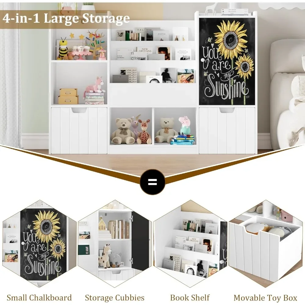 Toy Storage Organizer, 55.1” Large Toy Organizer and Storage with Chalkboard, Kids Bookshelf and Bookcase 4