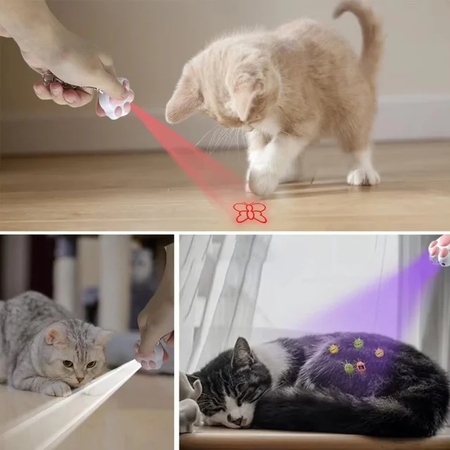 4-In-1 Pet Cats Infrared Teaser Toys Key Chain Lighting Multifunctional Rechargeable Various Patterns Usb Charge Training Toy 4