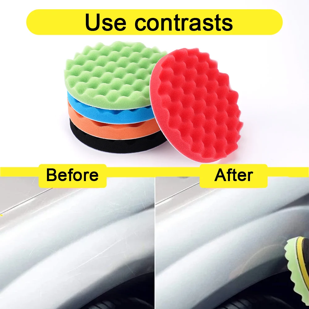 Car Polisher Soft Wave Foam Waffle Pad 3/4/5/6/7" 5Pcs Polishing Sponge Pads Kit Car Wash Cleaning Detailing Tool