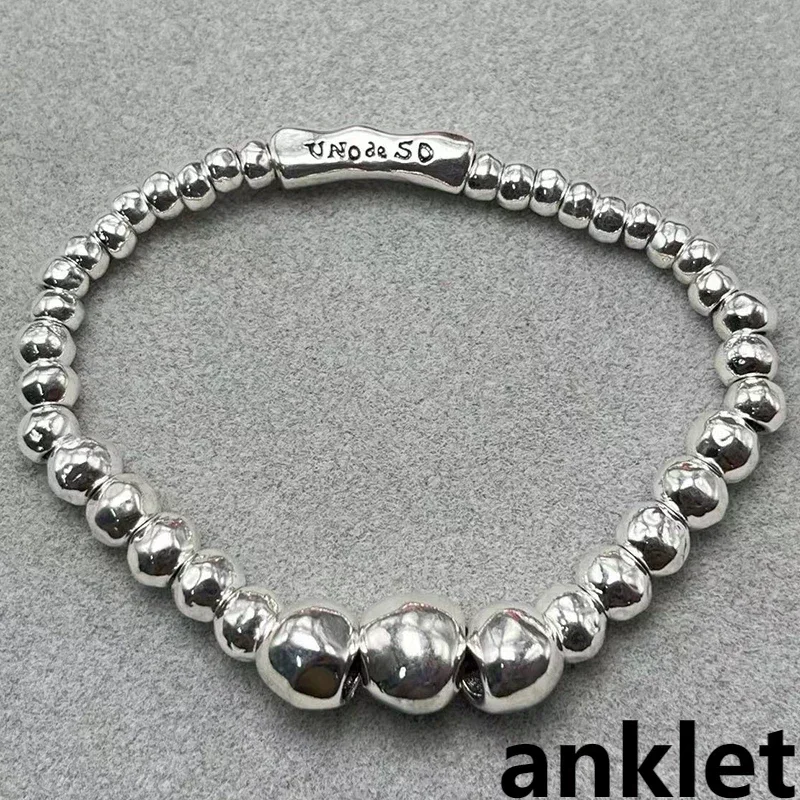 

2024 Original new Spain UNOde50 Silver anklet Fashion light luxury metal anklet ladies beach foot accessories high quality gif
