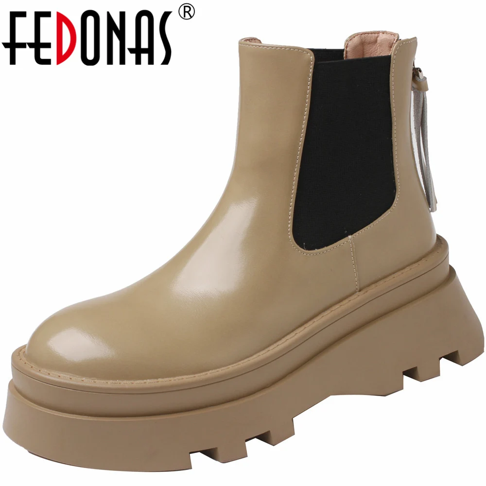 

FEDONAS Platforms Leisure Women Ankle Boots Autumn Winter Popular Round Toe Genuine Leather Back Zipper Basic Shoes Woman Casual