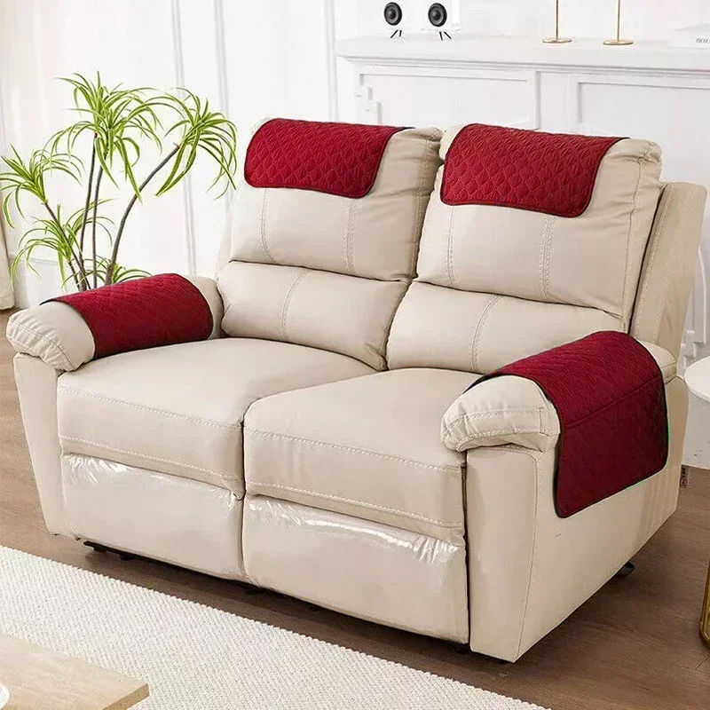3/4/5Pcs Sofa Headrest Cover Armrest Pad Reclining Chair Sofa Armrest Towel Headrest Cushion with Organizer Pockets Home Decor 3
