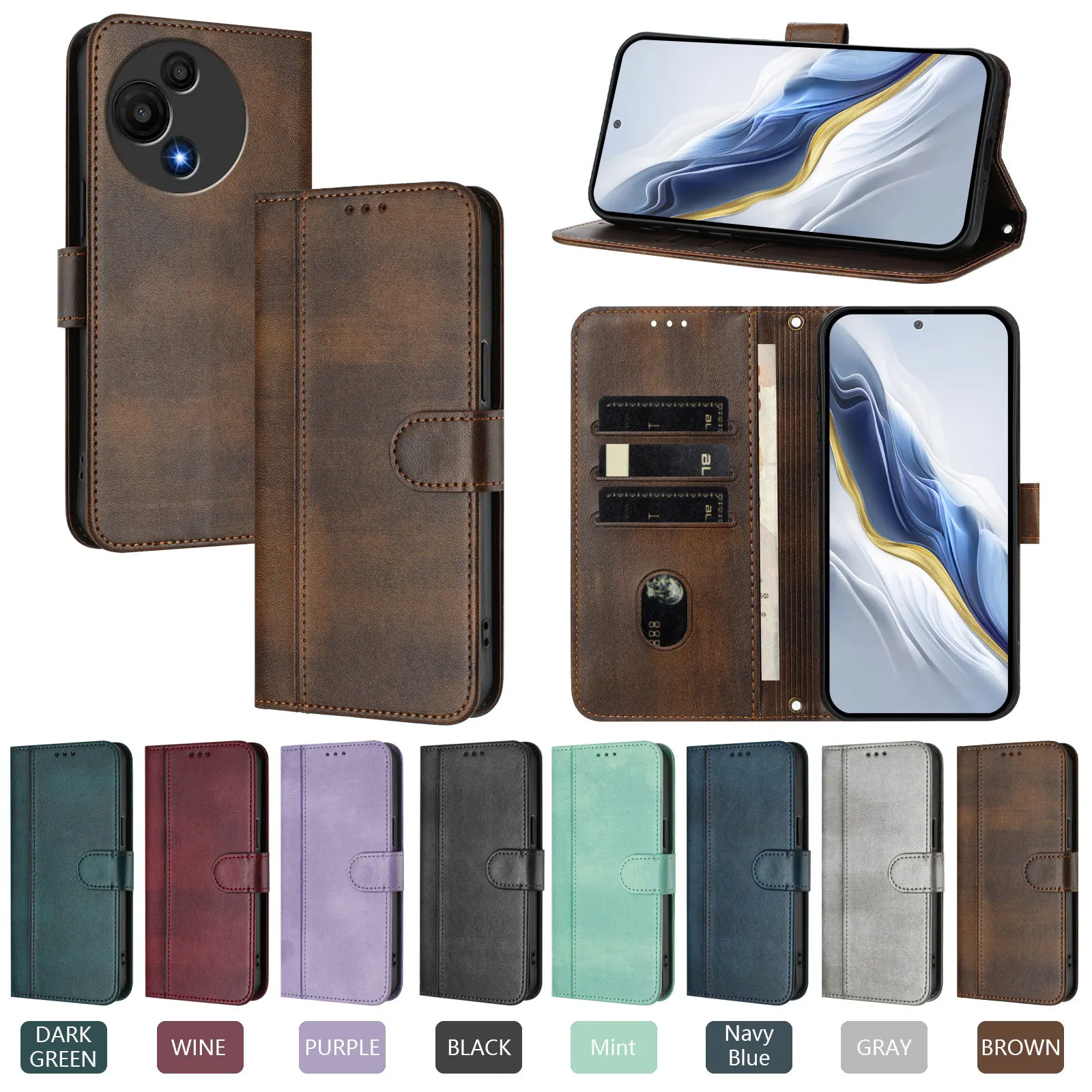 Retro Leather Flip Wallet Case with Magnetic Book Cover Stand Holder