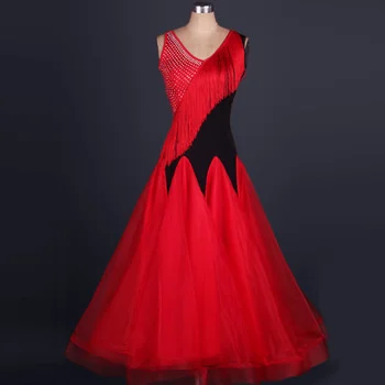 Tango standard dance competition dresses waltz flamenco 2017 red white womens ballroom with sleeves professional skirt adult