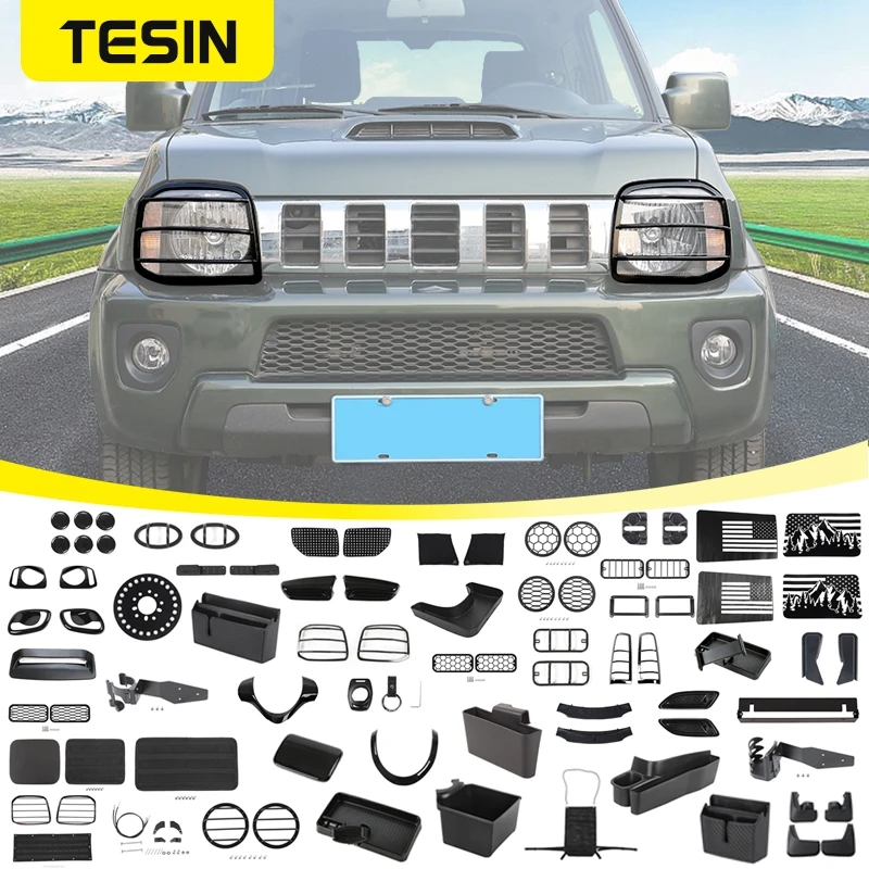 Car Interior Exterior Accessories TESIN Black Suzuki Jimny 2007-2017 Headlight Front Rear Fog Light Decoration Cover Sticker