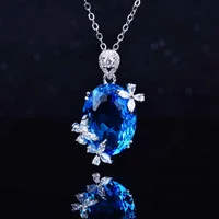 Nouvelle mode 2026 : Collier et bague de fiançailles pour femme en zircon cubique bleu marine. Version de luxe. Convient pour les occasions festives. Exquis 4