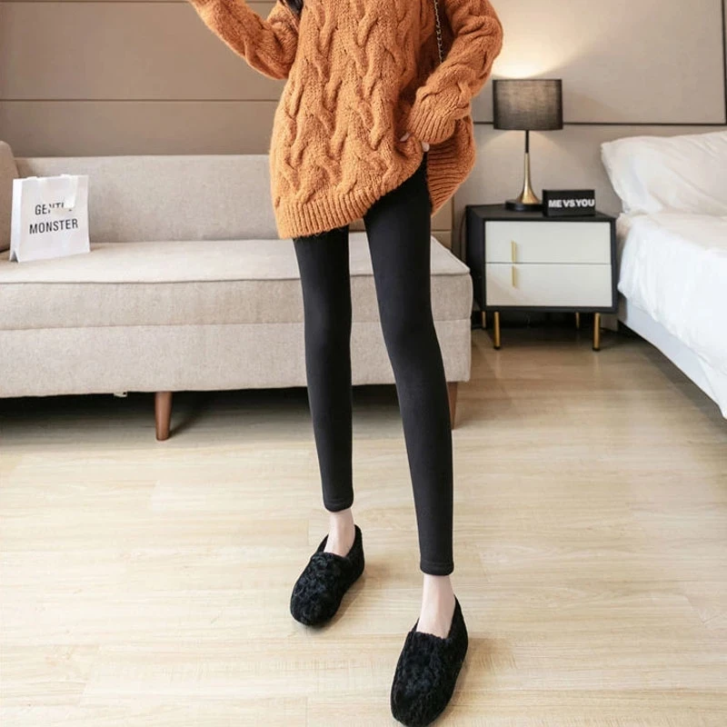 Women Warm Lambwool Leggings Hight Waist Skinny Fitness Leggins Winter Thicken Fleece Lined Thermal Ankle-Length Pants