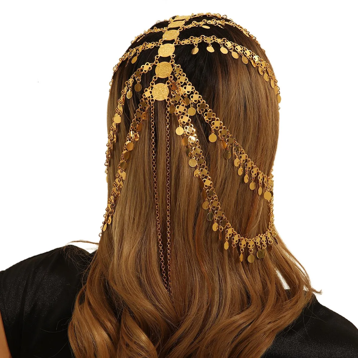Arab Head Jewelry Golded Alloy Coin Tassel Head Chain Headband For