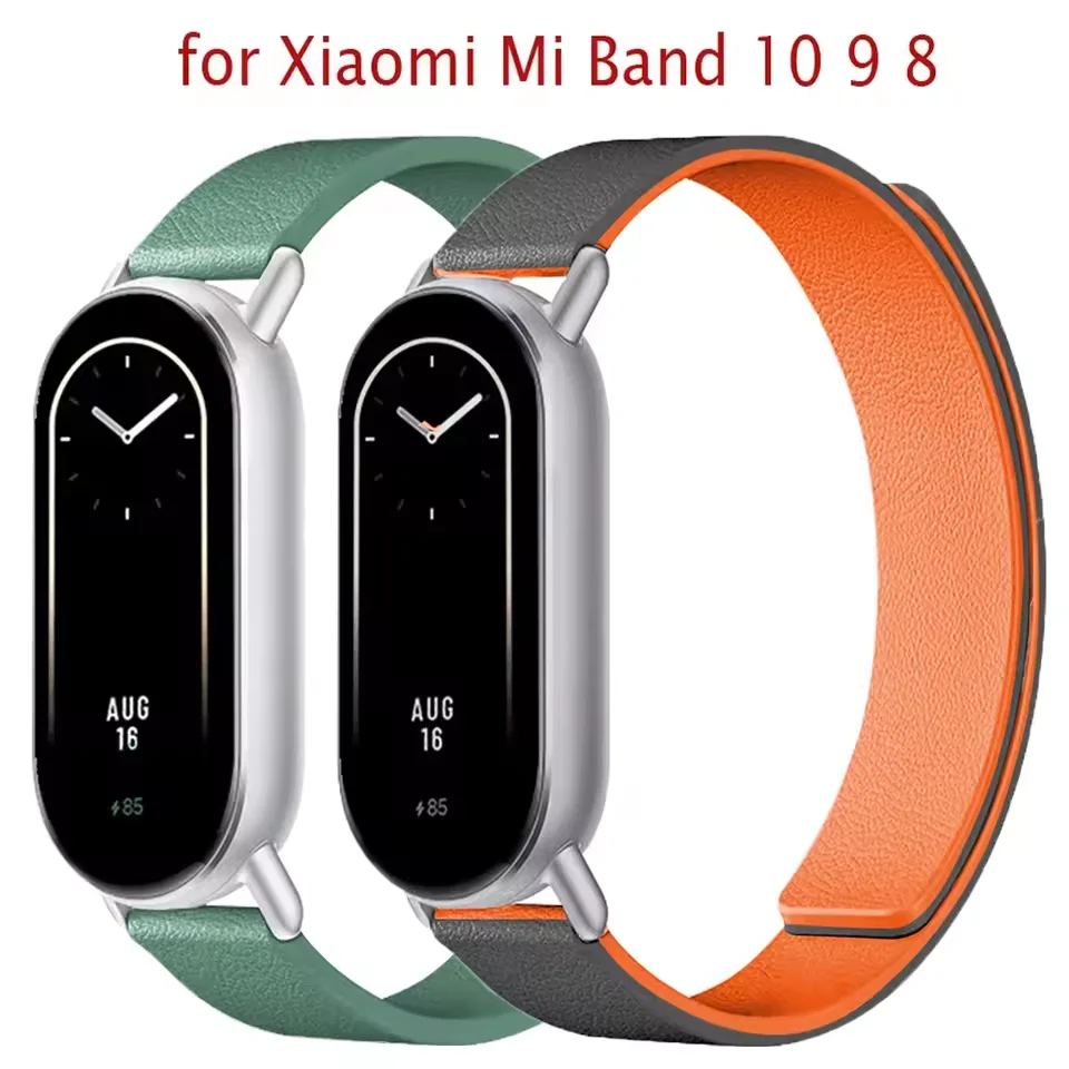 Silikonarmband für Xiaomi Mi Band 10 9 8 NFC Litschi-Muster Magnetarmband Armband Correa für Xiaomi Band 10 9 Sportbänder