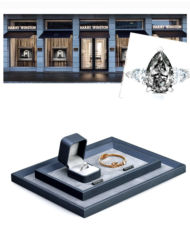 Oirlv Dark Blue PU Leather Jewelry Display Tray with Microfiber Jewelry Storage Pallet for Necklace Bangle Ring Earring Bracelet