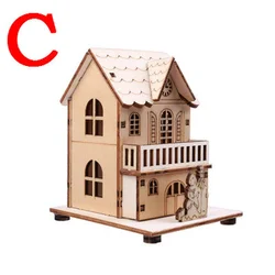 Festive LED Light - Up Wooden House Christmas Tree Ornament and Home Décor Gift ( Light Yellow)