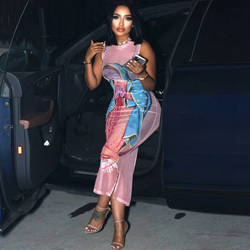 

Streetwear 2024 Autumn Sexy Women Package Hip Drawing Digital Print Dress Formal Elegant Clothes Evening Party Dresses Robe Y2k