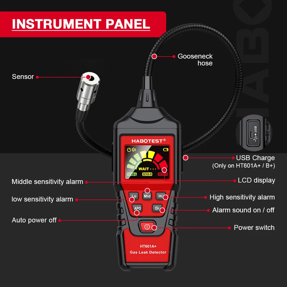 thumbnail image 2 of Portable Gas Analyzer HT601A Household Gas Leak Detector 2 of 9