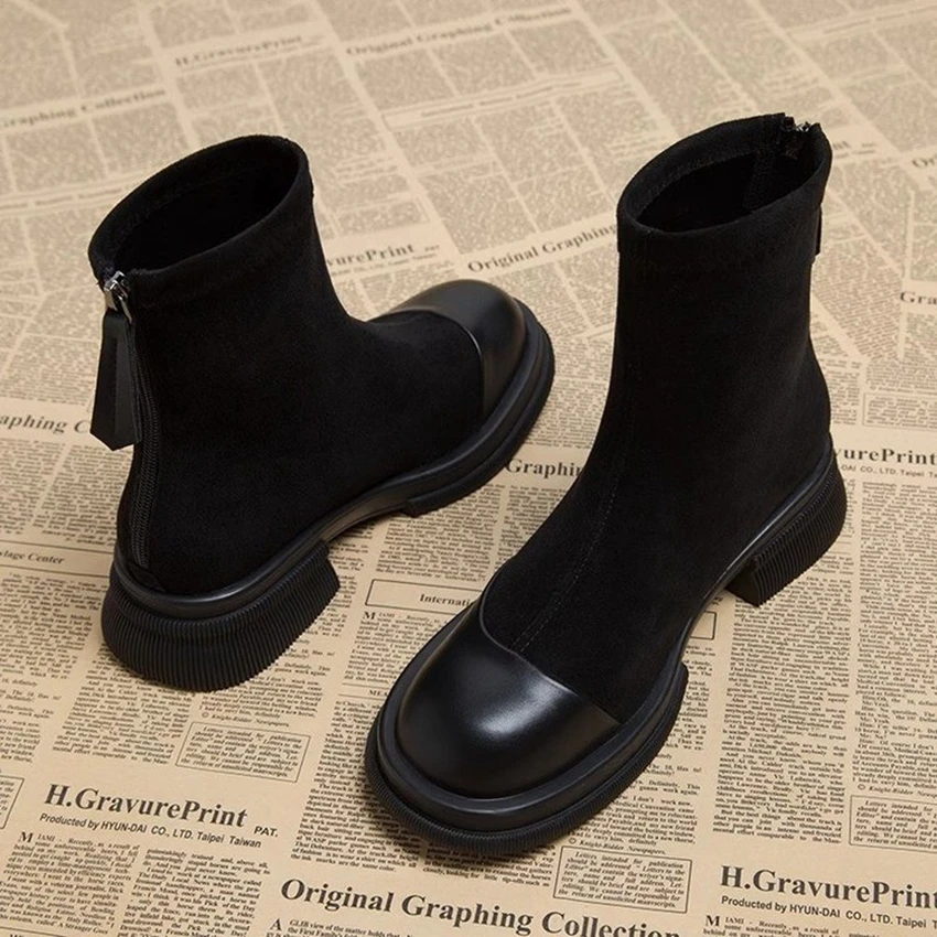 Chunky Chelsea Boots Ankle High Heels Boots Women Winter Shoes 2024 New Brand Platform Pumps Shoes Goth Motorcycle Snow Botas