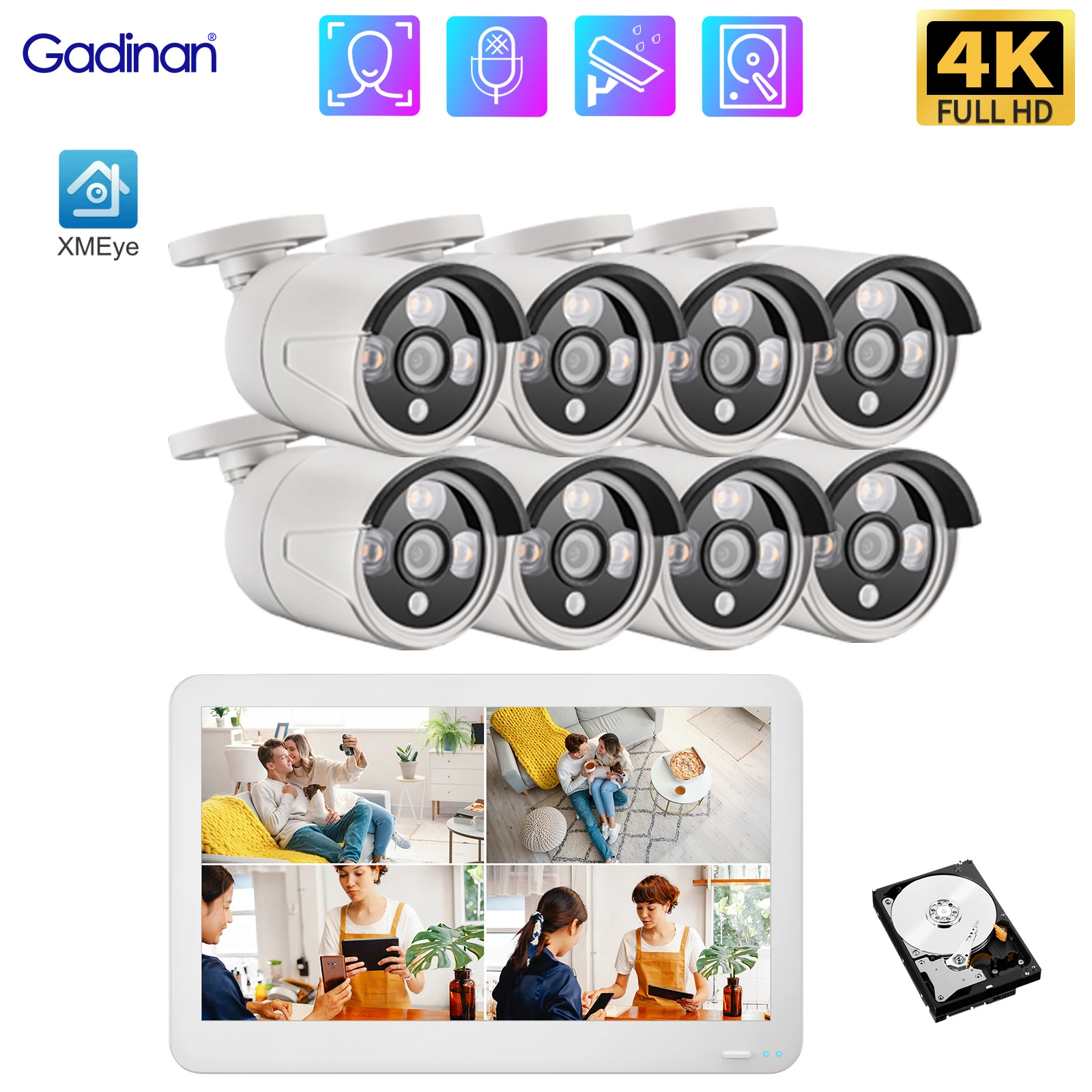 

Gadinan 4CH/8CH Network Video Recorder CCTV NVR Kit XMEye Face Detection Security 11.6inch LCD Screen NVR For 8MP POE IP Camera
