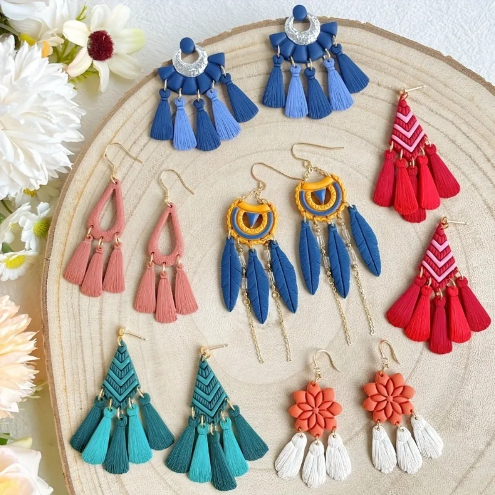 10개 보헤미안 태슬 폴리머 클레이 태슬 귀걸이 커터 기하학적 폴리머 클레이 몰드 DIY 귀걸이 쥬얼리 부드러운 도자기 도구