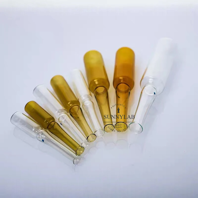 100pcs/lot Glass ampoule Transparent/Brown Injection Bottle easy breaking Curved neck easy to fold ampoules glass ampoule