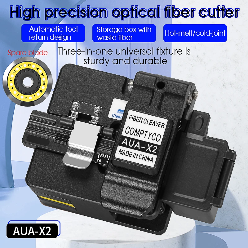 COMPTYCO AUA-X2 FTTH Optical Fiber Cleaver Cable Cutting Knife Fiber Cleaver with Waste Fiber Box