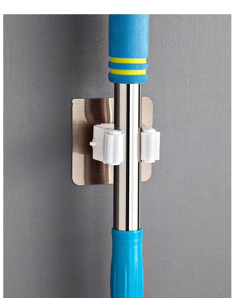 Description Picture 6 of item1-10pcs Mop Holder Multi-Purpose Hooks Self-adhesive Wall Mounted Mop Organizer Rack Broom Hanger Kitchen bathroom Strong Hooks