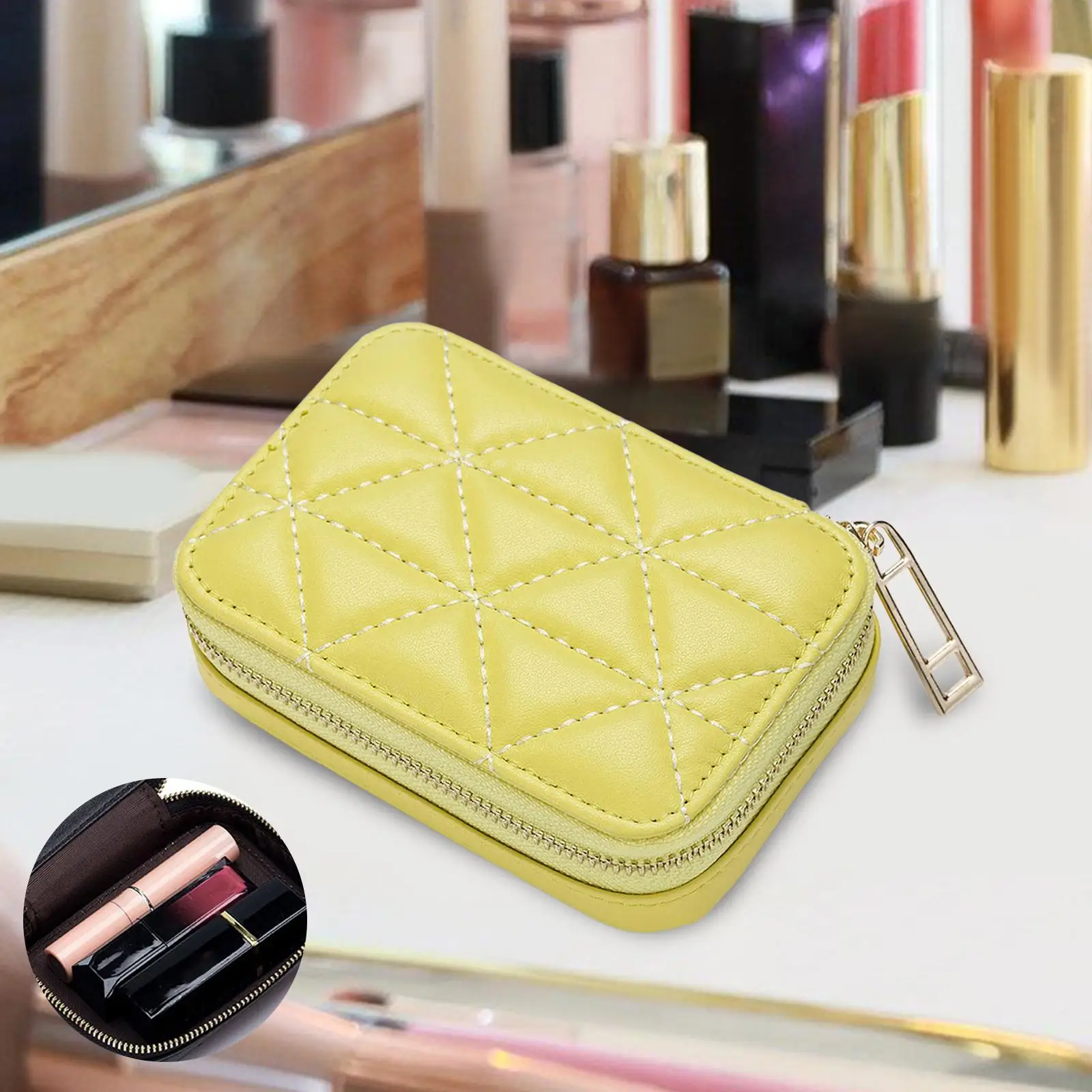 Makeup Lipstick Case with Mirror Lipstick Holder Travel Mini Makeup Bag for Girls Holiday Birthday Gift Women New Year Gift