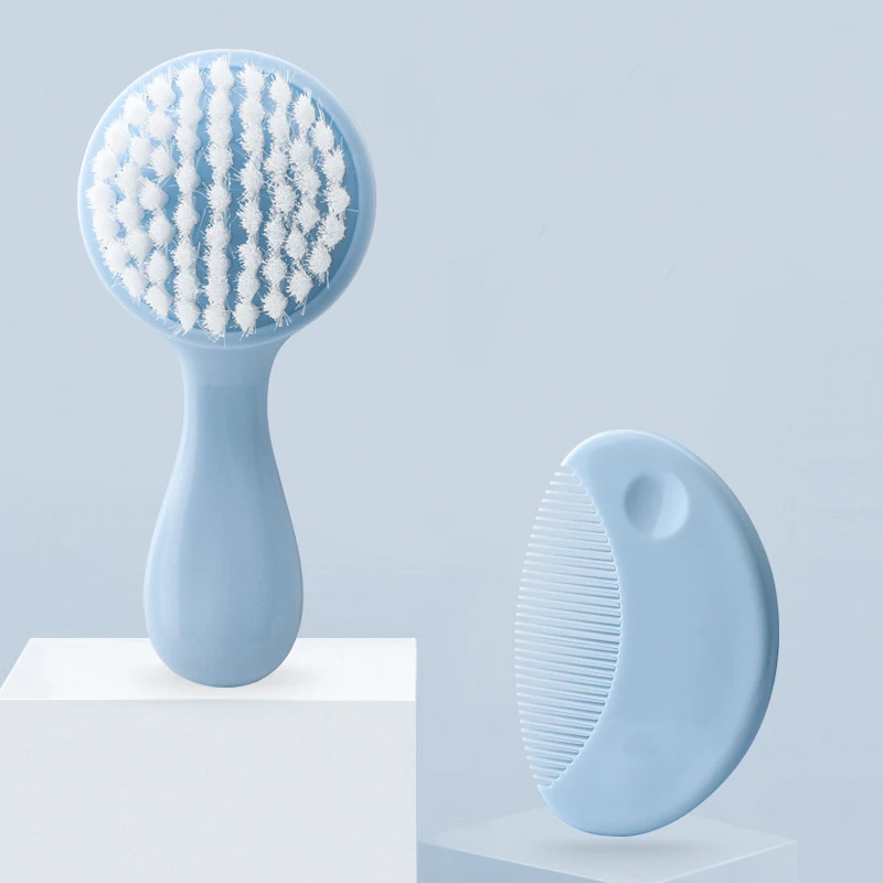 2 in 1 Eco-friendly Infant Care Baby Comb Brush Set Soft Bristles Hair Brush Round Shape