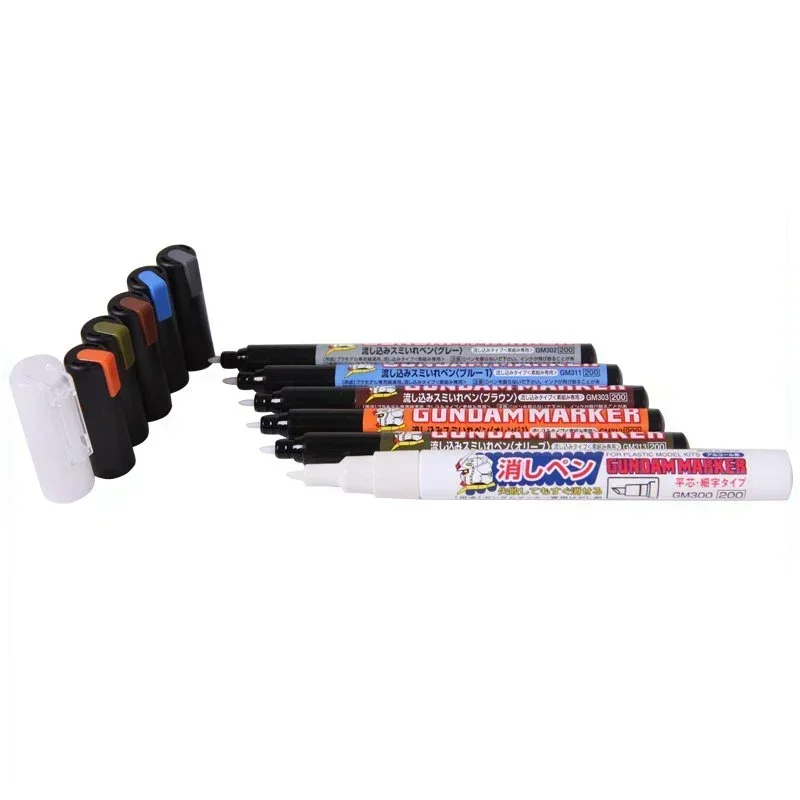 GSI Creos Gundam Marker Set - Pour Type Panel Lining Pens Black & Gray With Eraser Pen