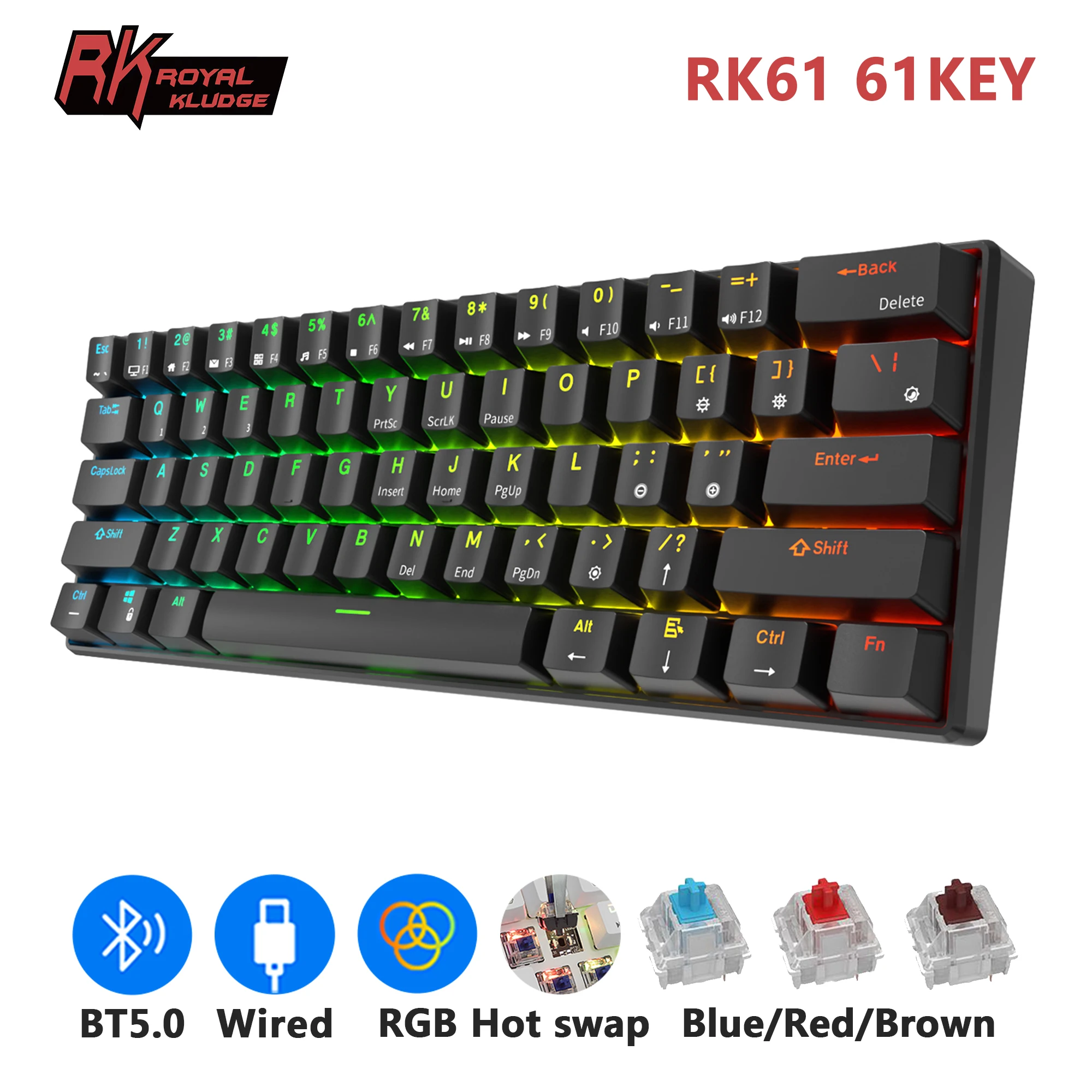 Royal Kludge Mechanical Keyboard | Rk61 Wireless Bluetooth Mechanical - 61 - Aliexpress