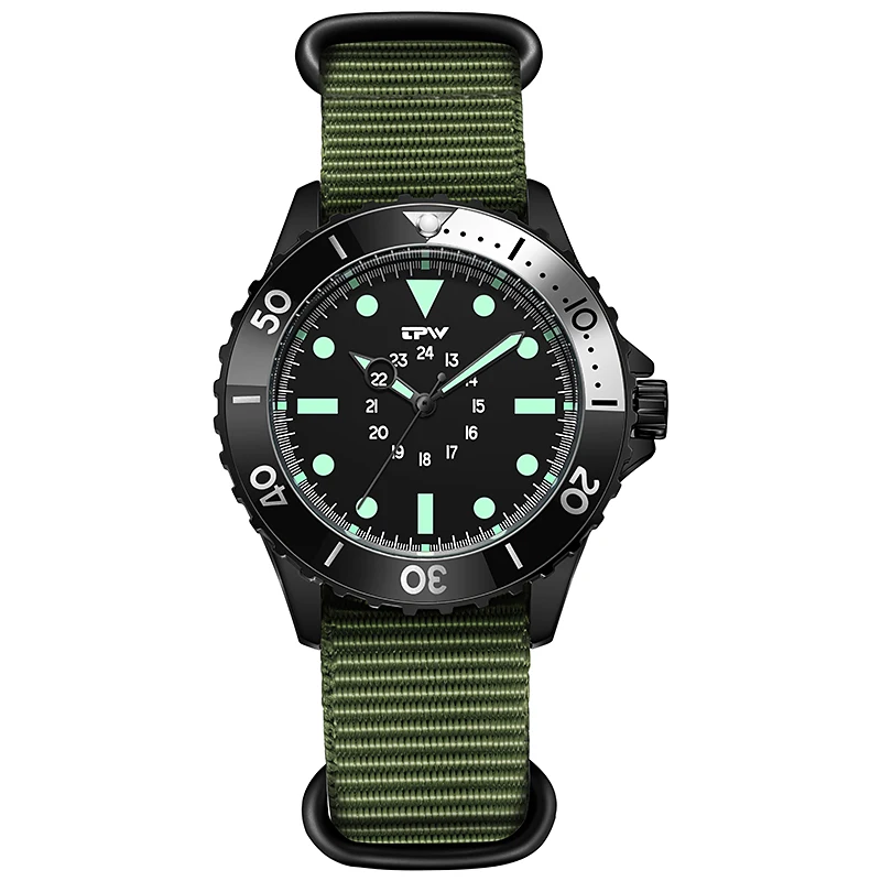 ตัวเลือกสินค้า นาฬิกาดำน้ำสไตล์ Diver 40mm 24 ชม. ขดลวดหมุนได้ สายผ้า