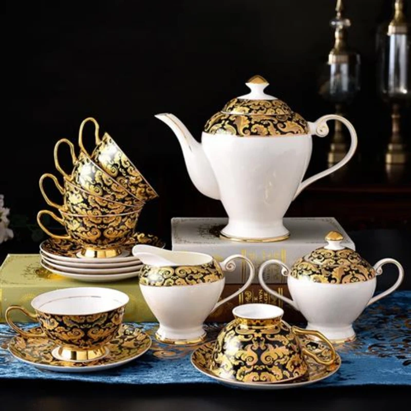

Coffee Set New Black Gold Afternoon High-End Tea Set Bone Porcelain Pot Set