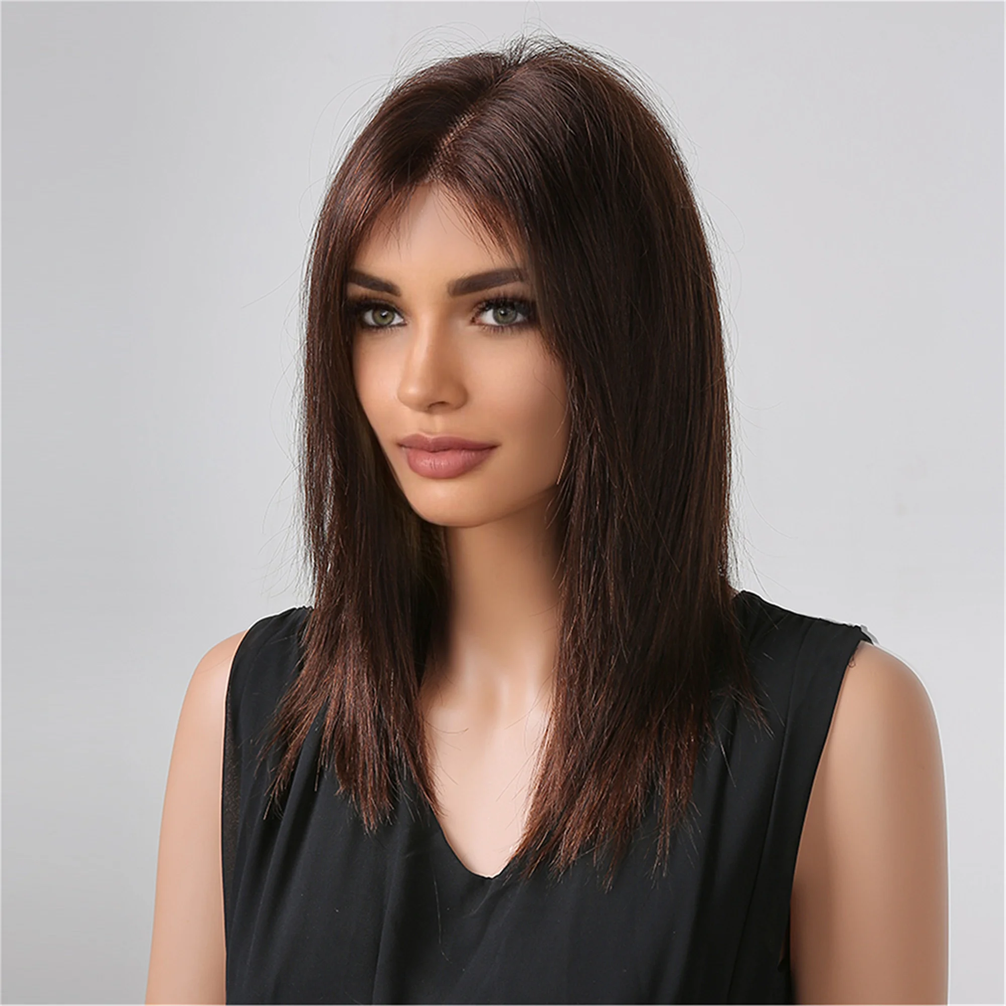 Human Hair Wigs HAIRCUBE Lace Front Human Hair Wig 14 inch Straight Bob Wigs 2*4 Lace Frontal for Women Brown Short Remy