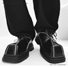 Vintage Double Platform Men's Derby Shoes Front Zipper Design Square Toe Casual Shoes British Style Height Increasing Male Shoes 3