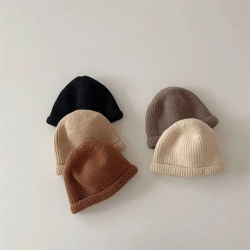 2023 Korea Solid Color Baby Knit Hat Toddler Baby Beanie Cap Autumn Winter Infant Baby Girls Boys Bonnet Cap Baby Accessories