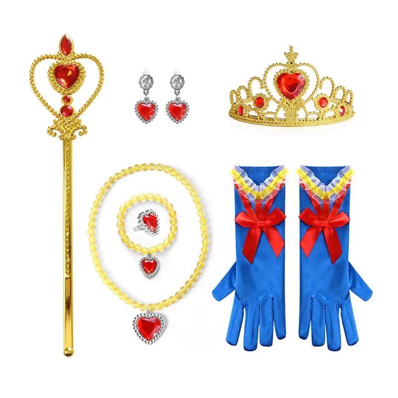 New Kids Crown Magic Wand Necklace Wig Headdress Set Girls Snow White Princess Dress up Accessories Halloween Cosplay Accessory hair accessories cosplay accessories children jewelry set