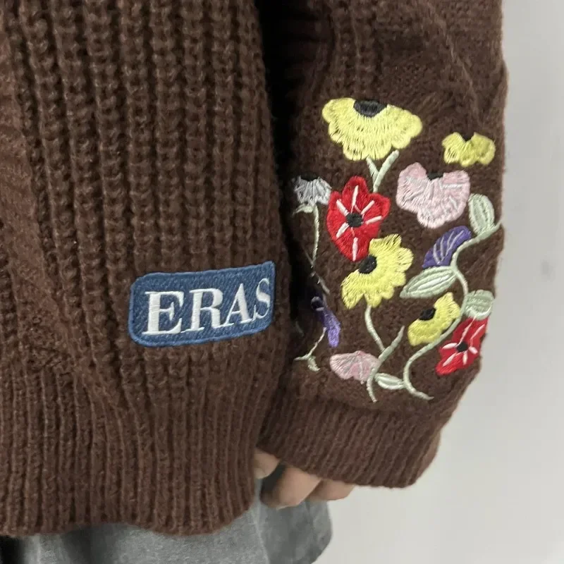 2025 Plus Size Eras Cardigan for Women Autumn Winter Flower Embroidered Knitted Sweater Y2k Girl Vintage Fashion Cardigans Tops 2