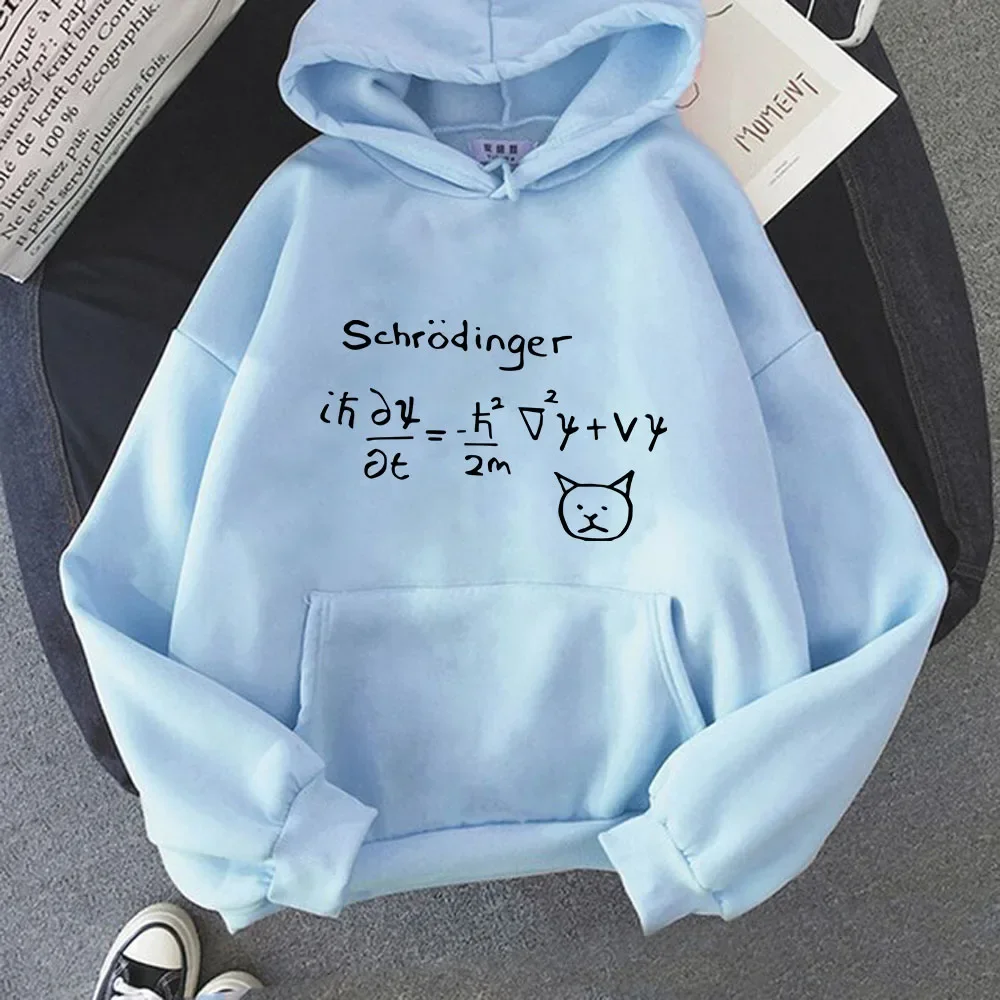 

Schrodinger's Cat Quantum Mechanics Essentials Hoodies Male Female Cute Animals Painting Long Sleeve Loose Sweatshirts Harajuku