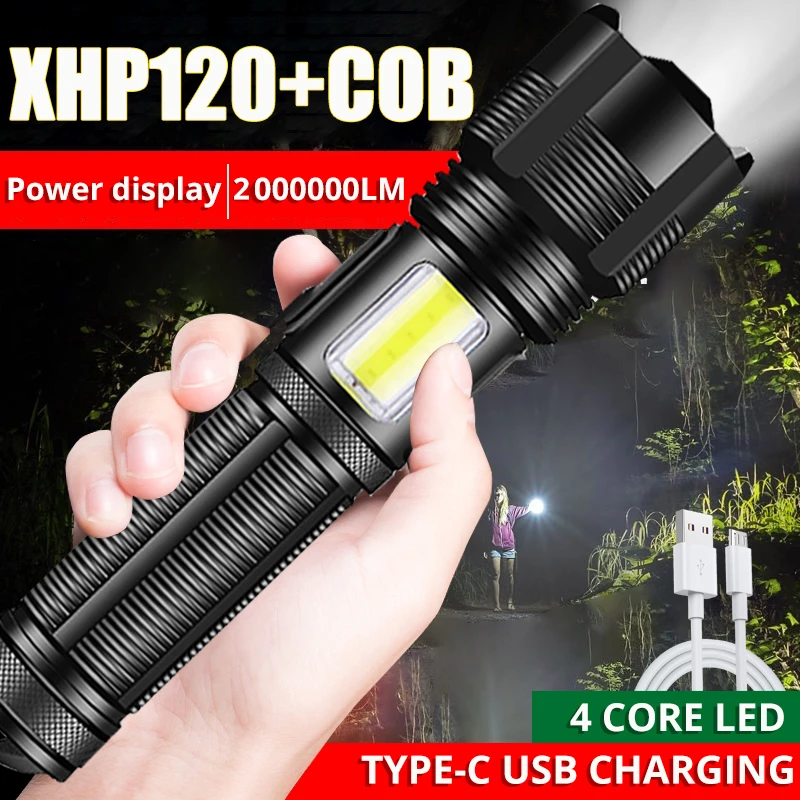 police torch 2000000LM XHP120+COB Led Flashlight Aluminum Alloy XHP50.2 Tactical Camping Torch Usb Rechargeable Lantern use 18650 AAA Battery military flashlights