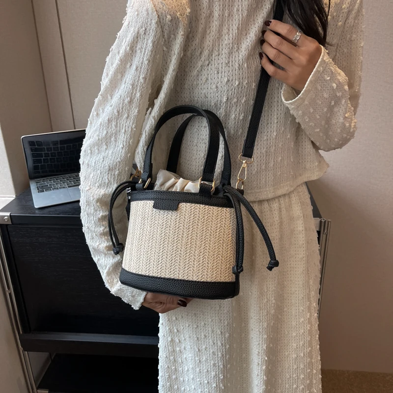 

Small Straw Bucket Bags for Women 2023 Summer New Crossbody Bags Lady Travel Beach Purses and Handbags