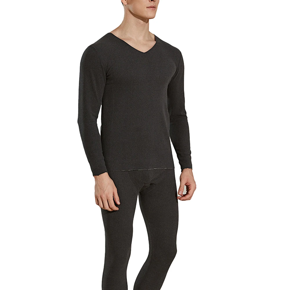 

Casual Man Winter Basic Fleece Lined Warm Long Johns V Neck Tops+ Bottom Thermal Underwear Clothing Set For Men