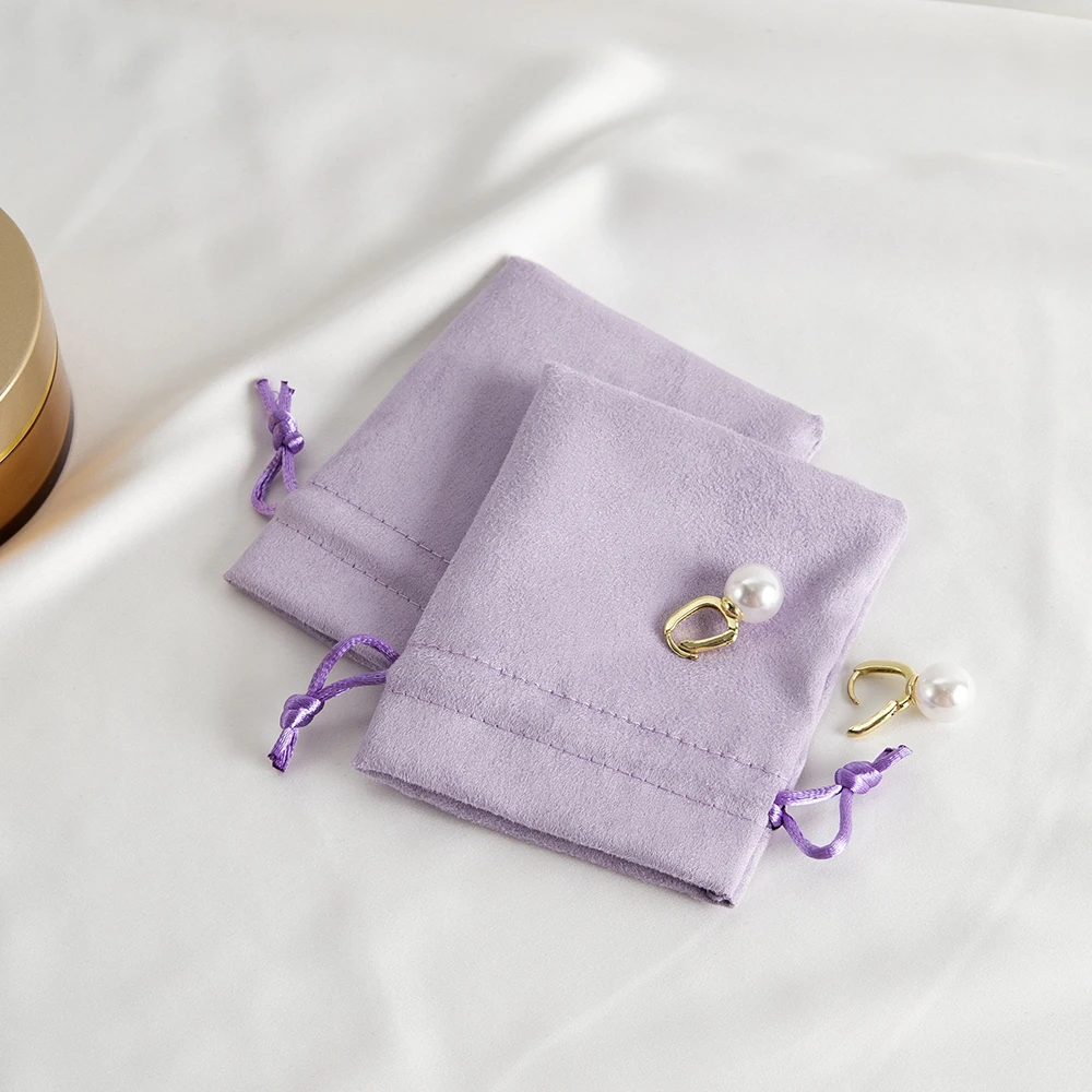 10 Stück violette Flanell-Beutel mit Kordelzug, Schmuckverpackung, Geschenkverpackung, Display, schöne Samt-Wildleder-Mikrofaser-Beutel, Hochzeitsgeschenke – Detail 8