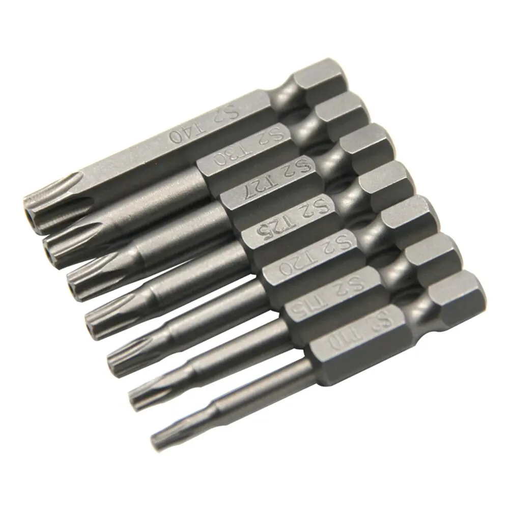 Screwdriver Head Set 7pc Hexagonal Handle Five Star Hollow Screwdriver Head with Hole S2 Magnetic Screwdriver Head T10-T40 Tool Set