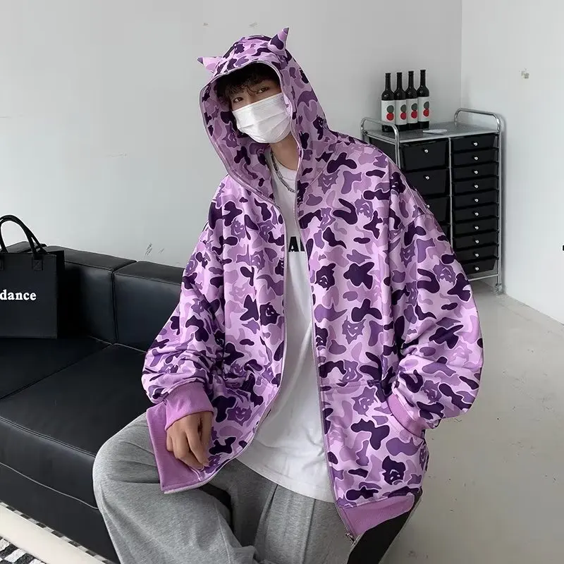 Original Design Hooded Sweatirt with Zipper Camouflage Loose Fit for Men And Women Casual Trendy Autumn Winter Jaet