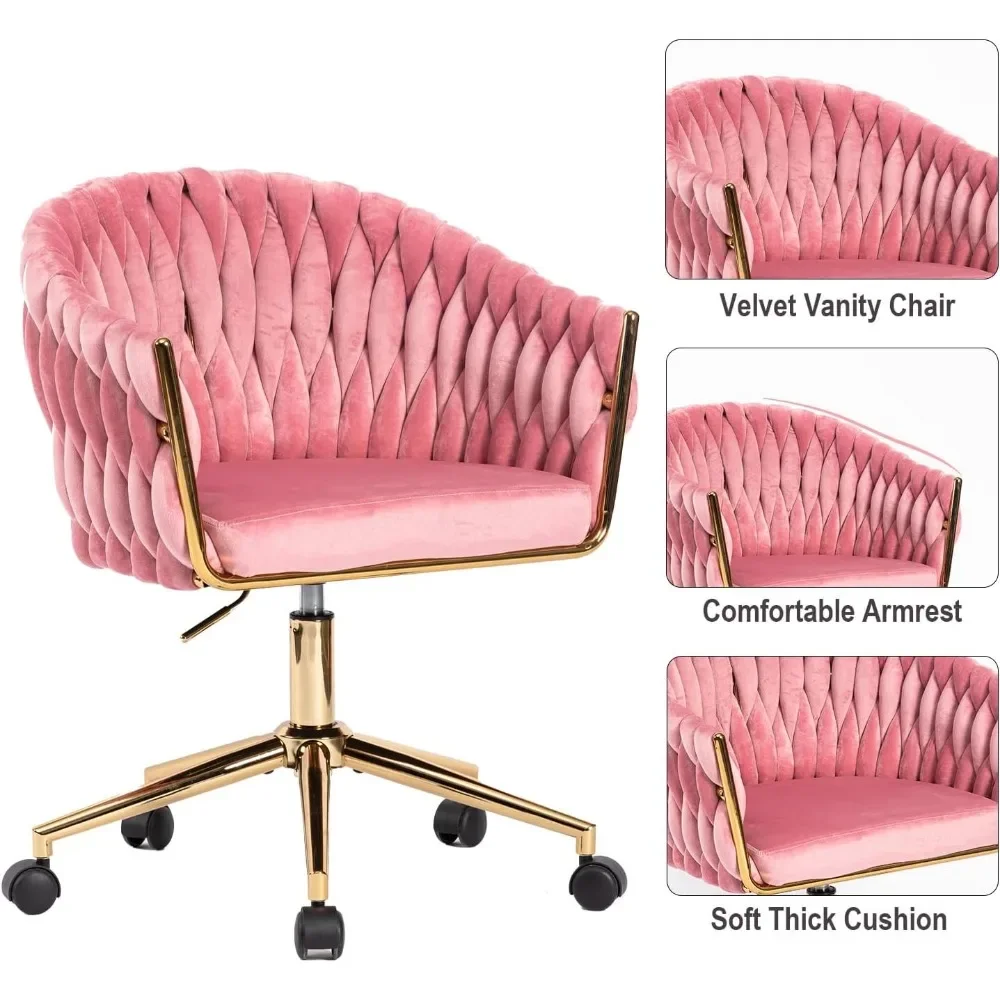 Velvet Office Chair, Pink Desk Chair Vanity Chairs with Wheels,360° Swivel Home Office Desk Chair Computer Chairs, Accent Chair 6