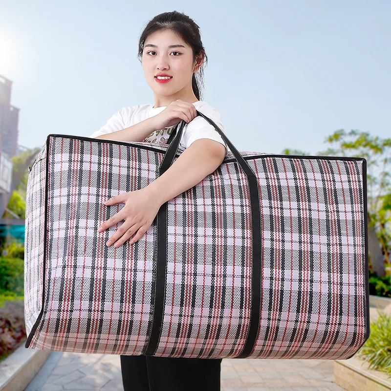 Stripe Woven Bag Large Capacity Storage Moving Bags Clothes Quilt Blanket Luggage Packing Package Zipper Tote Home Organizer 6