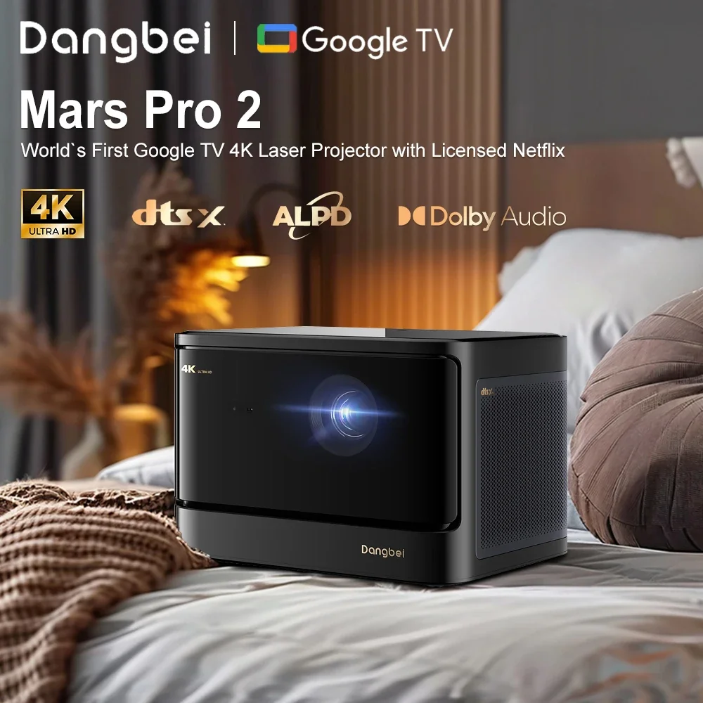 Dangbei Mars Pro Projector Black DBX3PRO レーザープロジェクター(1800 ISO lm) Dangbei DBOX02 (Mars Pro 2) Google TV 4K Laser Projector Licensed